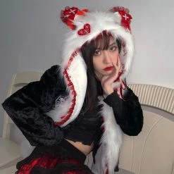 Yoursblack Gothpunk Plush Cat Ear Scarf Hat Accessory