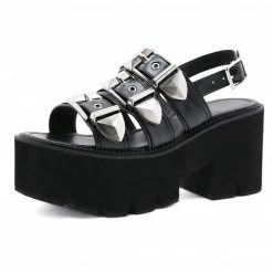 Yoursblack Metal Buckle Platform Sandals