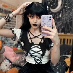 Yoursblack New In Jun Lace Tie T-Shirt