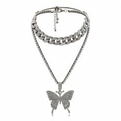 Yoursblack Rhinestones Butterfly Necklace