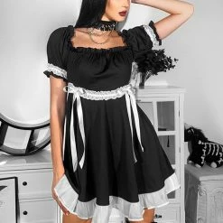 Yoursblack New In May Puff Sleeve Dark Dress