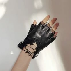 Yoursblack Accessory Lace Punk Leather Half-Finger Gloves