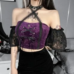 Yoursblack New In Jun Puff-Sleeve Halter Crop Top