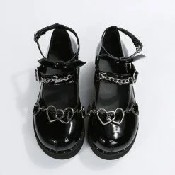 Yoursblack Bow-Tie Heart Buckle Platform