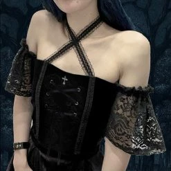 Yoursblack New In Jun Puff-Sleeve Halter Crop Top