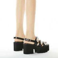Yoursblack Metal Buckle Platform Sandals