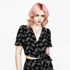 Yoursblack Butterfly V-Neck Crop Top New In Jun