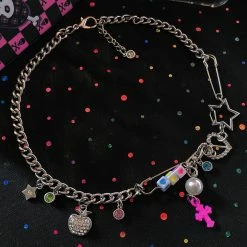 Yoursblack Skull And Diamond Double Necklace