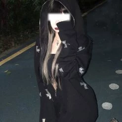 Yoursblack Cross Rhinestone Zip Hooded Sweatshirt NEWS