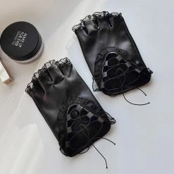 Yoursblack Accessory Lace Punk Leather Half-Finger Gloves