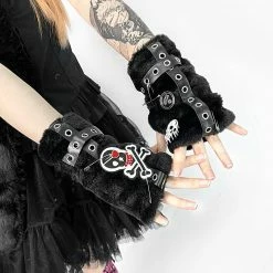 Yoursblack Furry Punk Skull Warm Gloves