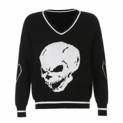 Yoursblack TOPS Skull V-neck Knitted Sweater