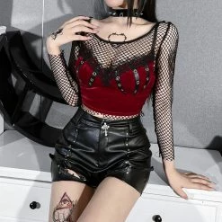 Yoursblack V-Neck Lace Panel Crop Top