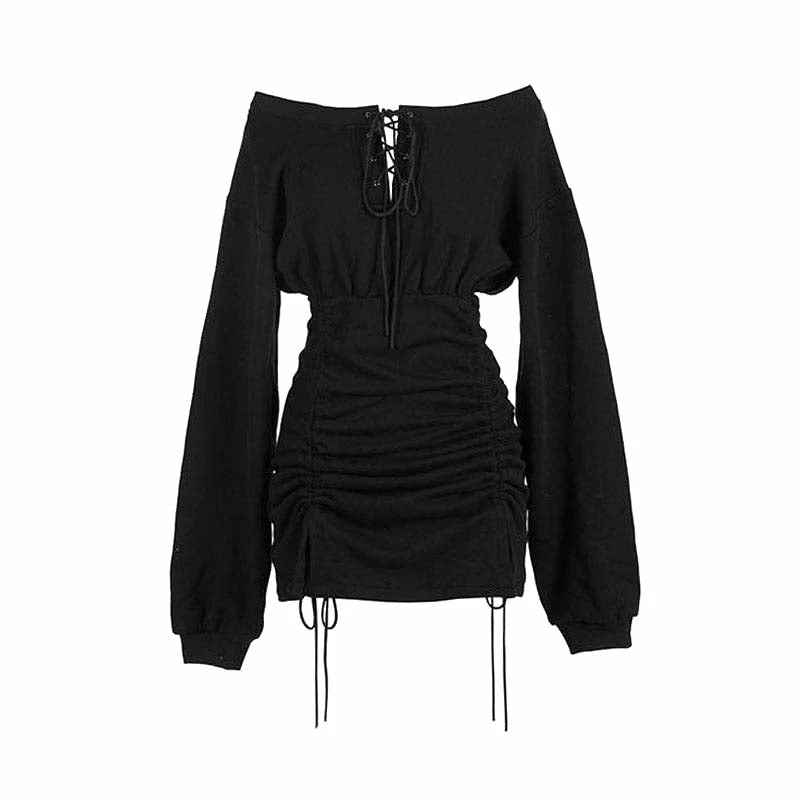 Yoursblack Off-Shoulder Pleated Long Sleeve Dress 1 Yoursblack Off-Shoulder Pleated Long Sleeve Dress