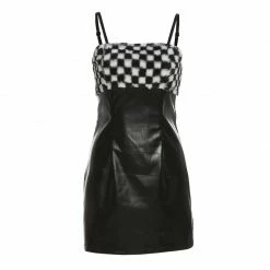 Yoursblack Plush Sling PU Dress