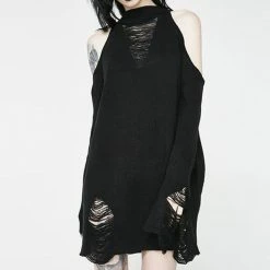 Yoursblack Punk Lazy Off-Shoulder Sweater