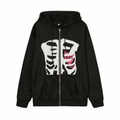 Yoursblack Street Loose Skull Print Hooded Jacket