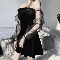 Yoursblack Mesh Sleeve Velvet Dress