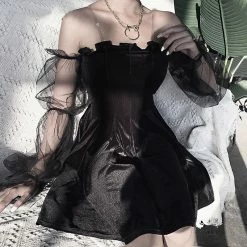 Yoursblack Mesh Sleeve Velvet Dress