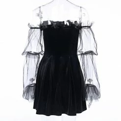 Yoursblack Mesh Sleeve Velvet Dress