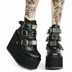 Yoursblack Classic Wedges Womens Metal Buckles Platform Ankle Boots