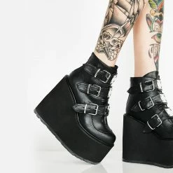 Yoursblack Classic Wedges Womens Metal Buckles Platform Ankle Boots