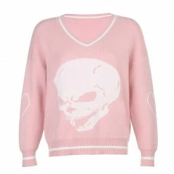 Yoursblack TOPS Skull V-neck Knitted Sweater