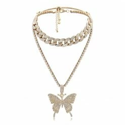 Yoursblack Rhinestones Butterfly Necklace