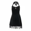 Yoursblack DRESSES Women's Gothic Ruffles Halterneck Lace Black Velet Dress