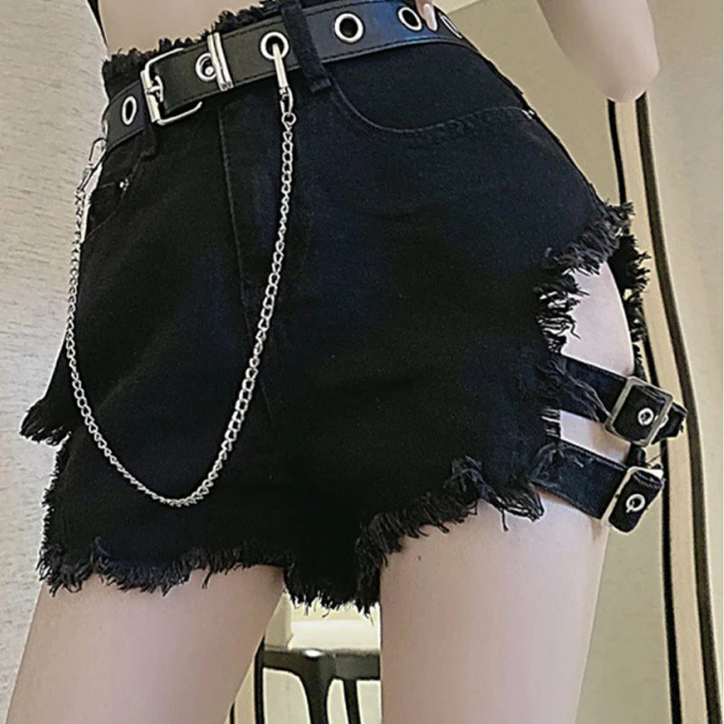 Yoursblack Hollow Strap Black Denim Shorts BOTTOMS 3 Yoursblack Hollow Strap Black Denim Shorts BOTTOMS