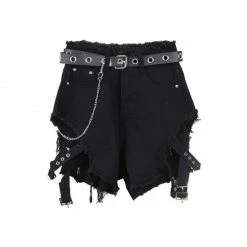 Yoursblack Hollow Strap Black Denim Shorts BOTTOMS