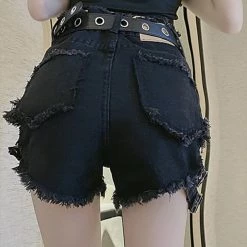 Yoursblack Hollow Strap Black Denim Shorts BOTTOMS 9 Yoursblack Hollow Strap Black Denim Shorts BOTTOMS