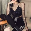 Yoursblack Fishnet Rhinestone Hollow Top