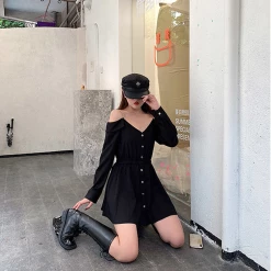 Yoursblack Off Shoulder Chain Strap Dress