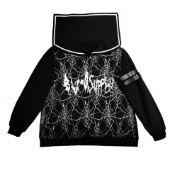 Yoursblack Cobweb Embroidery Navy Collar Hoodie NEWS