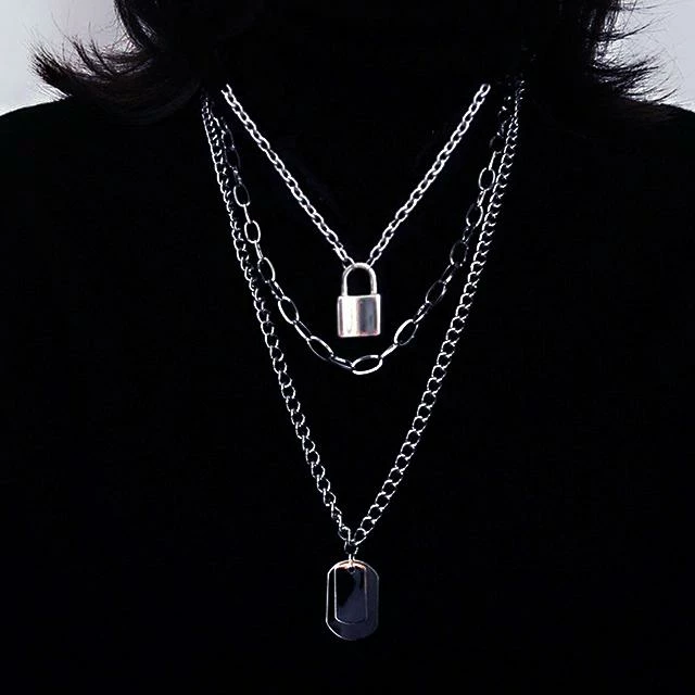 Yoursblack Chain Cross Lock Multilayer Necklace 2 Yoursblack Chain Cross Lock Multilayer Necklace