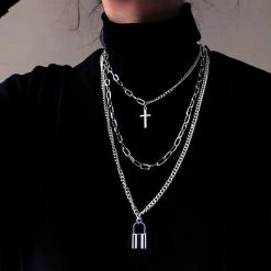Yoursblack Chain Cross Lock Multilayer Necklace 6 Yoursblack Chain Cross Lock Multilayer Necklace