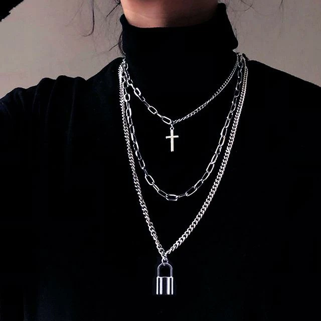 Yoursblack Chain Cross Lock Multilayer Necklace 3 Yoursblack Chain Cross Lock Multilayer Necklace