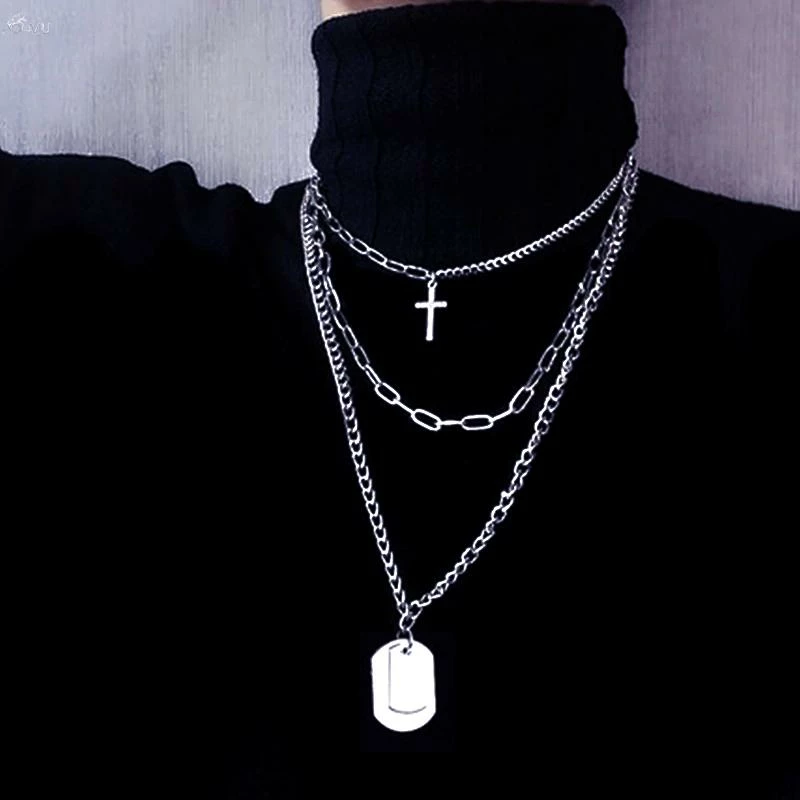 Yoursblack Chain Cross Lock Multilayer Necklace 1 Yoursblack Chain Cross Lock Multilayer Necklace