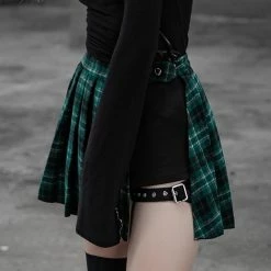 Yoursblack Black Green Red Two-Piece Irregular A-Line Plaid Pleated Skirts