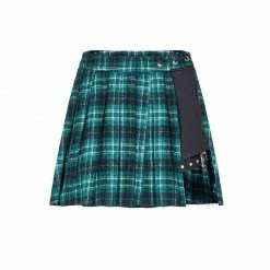 Yoursblack Black Green Red Two-Piece Irregular A-Line Plaid Pleated Skirts