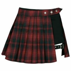 Yoursblack Black Green Red Two-Piece Irregular A-Line Plaid Pleated Skirts