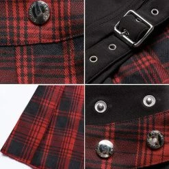 Yoursblack Black Green Red Two-Piece Irregular A-Line Plaid Pleated Skirts